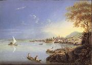 Louis Bleuler Seen city of Neuchatel oil